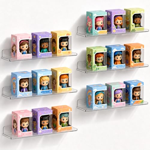 Image of Lifewit Acrylic Floating Shelves for Wall 14 inch Clear, 6 Pack | Wall Mounted Display Shelf for Figure, Car, Art, Book, Perfume Organizer for Bedroom, Living Room, Nursery Decor