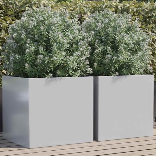 Frdhee Lot de 2 parterres de jardin, potagers, parterre de fleurs, jardinières stables, en acier galvanisé, argenté, 49 x 47 x 46 cm, pour terrasse, balcon, jardinerie, jardin sur le toit
