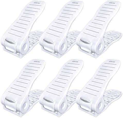 Homeries Shoe Slots Organizer – Space Saving Adjustable Shoes Organizer Rack for Closet – Easy Shoe Stacker for Sneakers, Low Heels, High Heels, Sandals, Kids Shoes (White, 6)