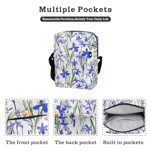 KLL Beauty Spring Blue Iris Flowers small messenger bag for men Vegan Leather Crossbody Small Bag For Women Casual Shoulder Handbag For Travel2