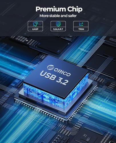 Image of ORICO Aluminum USB C Hard Drive Enclosure for 2.5 Inch SATA SSD /HDD, USB 3.2 GEN 2 USB C to USB A /C 2 in 1 Cable, Support macOS Windows Linux OS, Compatible with Samsung Crucial WD Drives(DD25-C3)