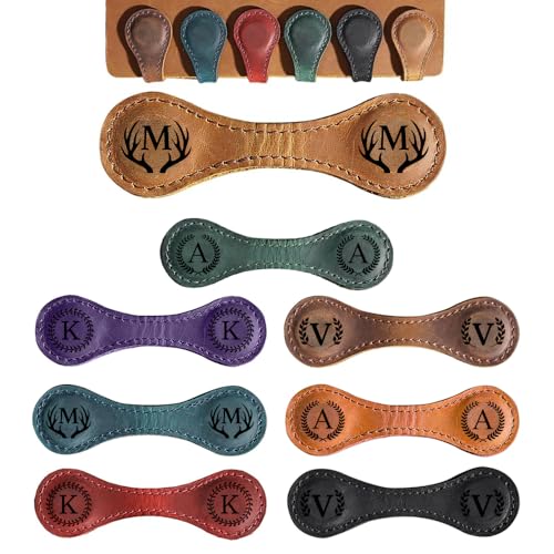 image for CUSTOMTEEMASTER Personalized Leather Magnetic Bookmark – Custom Init