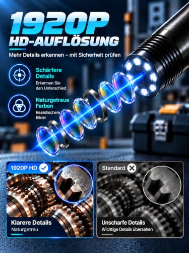 Vorth Endoskopkamera mit Licht, 1920P HD Endoskopkamera Handy mit 8 LED-Leuchten, 5M semi-steife Rohrkamera Inspektionskamera iOS und… – Ansicht 2