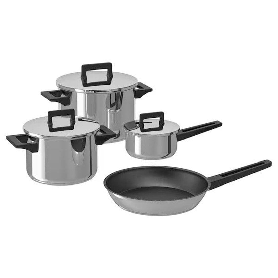 IKEA, OUMBÄRLIG, set di pentole in acciaio inox, 7 pezzi