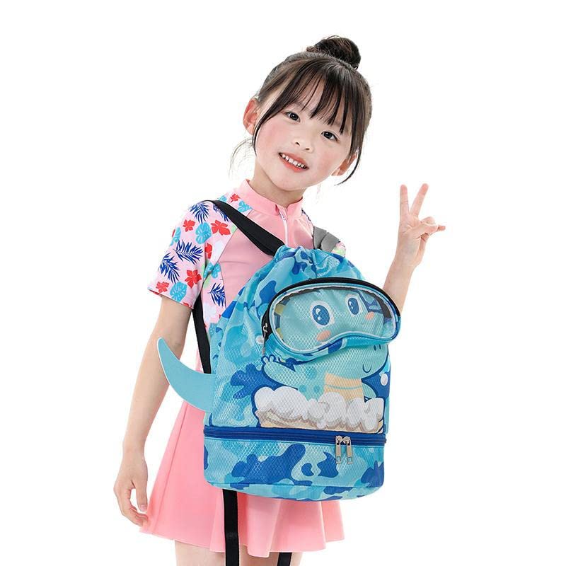 Luckxing Kids Swim Bag | High Capacity Cartoon Swim Backpack,Dry Wet Separation Kids Drawstring Beach Bag Waterproof Adjustable for Sport, Swimming, Travel, Fitness, Beach