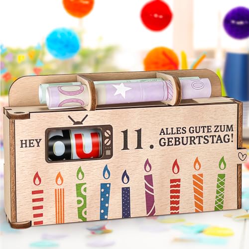 Hierein 11. Geldgeschenk Geburtstag, Geldgeschenke Verpackung Holz Duplo Schokoriegel Holz Geschenkbox, Personalisierte Geburtstagsgeschenk Geschenkideen zum 11 Geburtstag Junge Mädchen