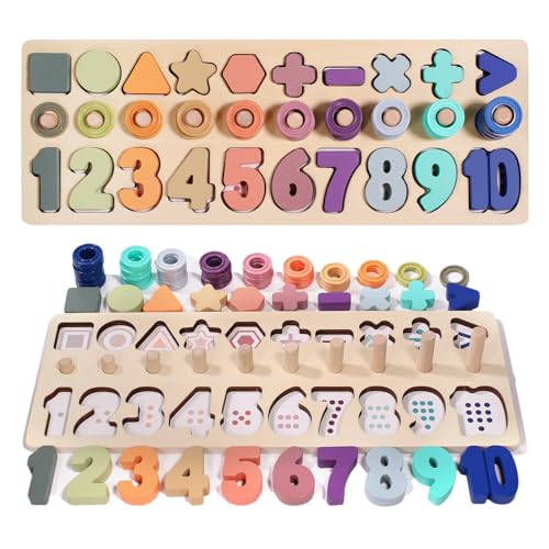Image of MTTIERY Montessori Toys for Toddlers Number Shapes Counting Board Boys and Girls Math Stacking Building Blocks Wooden Toys Preschool Learning Activates for 1 2 3 4 5Year Old Boys Gifts and Up