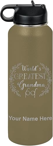 Miniatura 65 de LaserGram Botella de agua personalizada, World's Greatest Grandma, acero inoxidable de doble pared aislada al vacío con popote superior, regalo