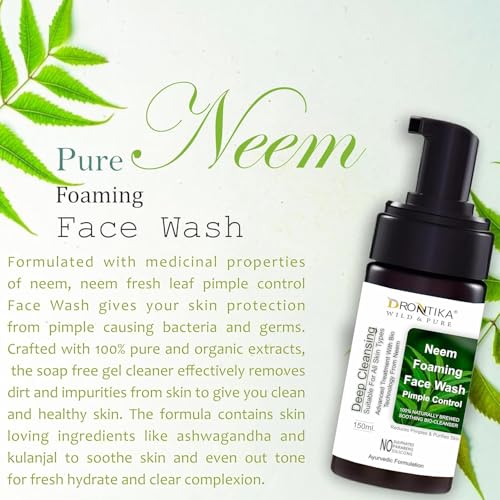 Image of Drontika Wild & Pure Purifying Neem Foaming Face Wash Reduces pimples| Purifies skin| Sulphate free face wash|Paraben Free| 150ml l Ayurvedic and Organically Pure| 100% Natural Extracts (Neem)