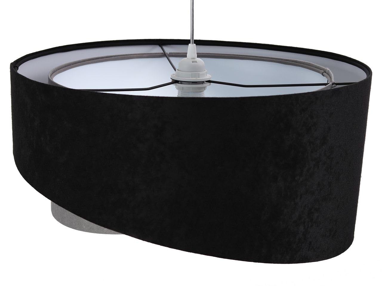 Licht-Erlebnisse Pendelleuchte rund Ø 50 cm Schwarz Grau Stoff Velours Optik E27 Doppelschirm Modern Hängelampe Wohnzimmer Hängeleuchte Esszimmer