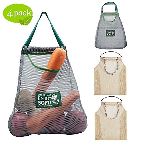 4Pcs Reusable Grocery Bags Washable Foldable Hanging Mesh Produce Bags Grocery Shopping Bags Totes