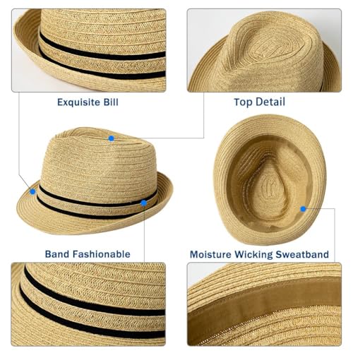 Image of Comhats Oversize XL XXL Mens Summer Straw Fedoras Sun Hats Panama Derby Packable 57-64cm 22.4 inch-25.2 inch 7 1 /8-8