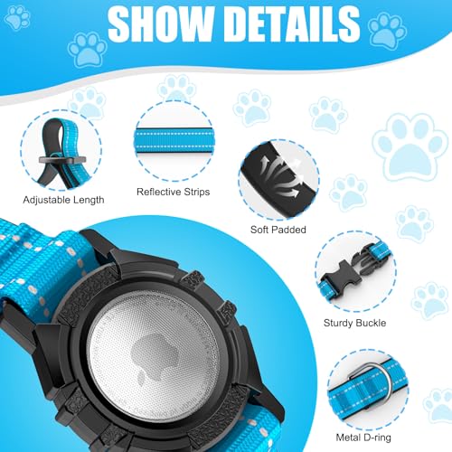 Image of AirTag Dog Collar, IP68 Waterproof Air Tag Dog Collar Holder (Blue, L) | Air Tag Dog Collars Reflective, Ultra-Durable, Comfortable Padded, Heavy Duty Dog Collars Collars for Small - Large Dogs