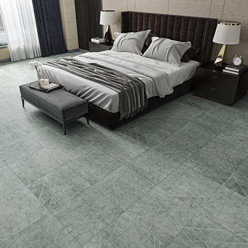 Chichome Self Adhesive 12"X12" Vinyl Flooring Peel And Stick Floor Tile Waterproof Marble Gray Bathroom Floor Tile Removable Kitchen Peel And Stick Backsplash For Bedroom Living Room, 6-Pack #TOP17