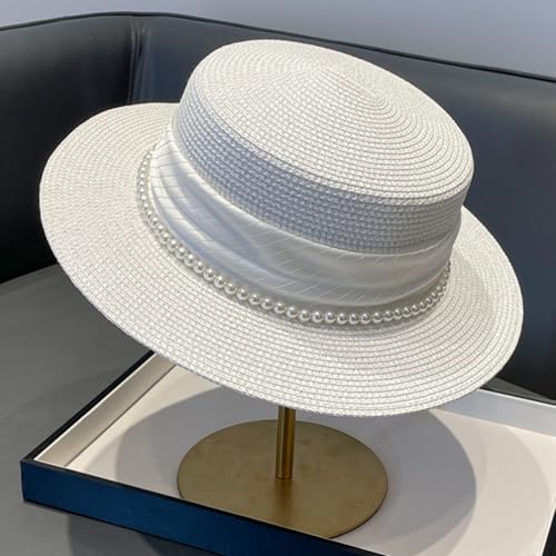 Sombreros de paja para mujer con ala ancha y copa plana miniatura 2