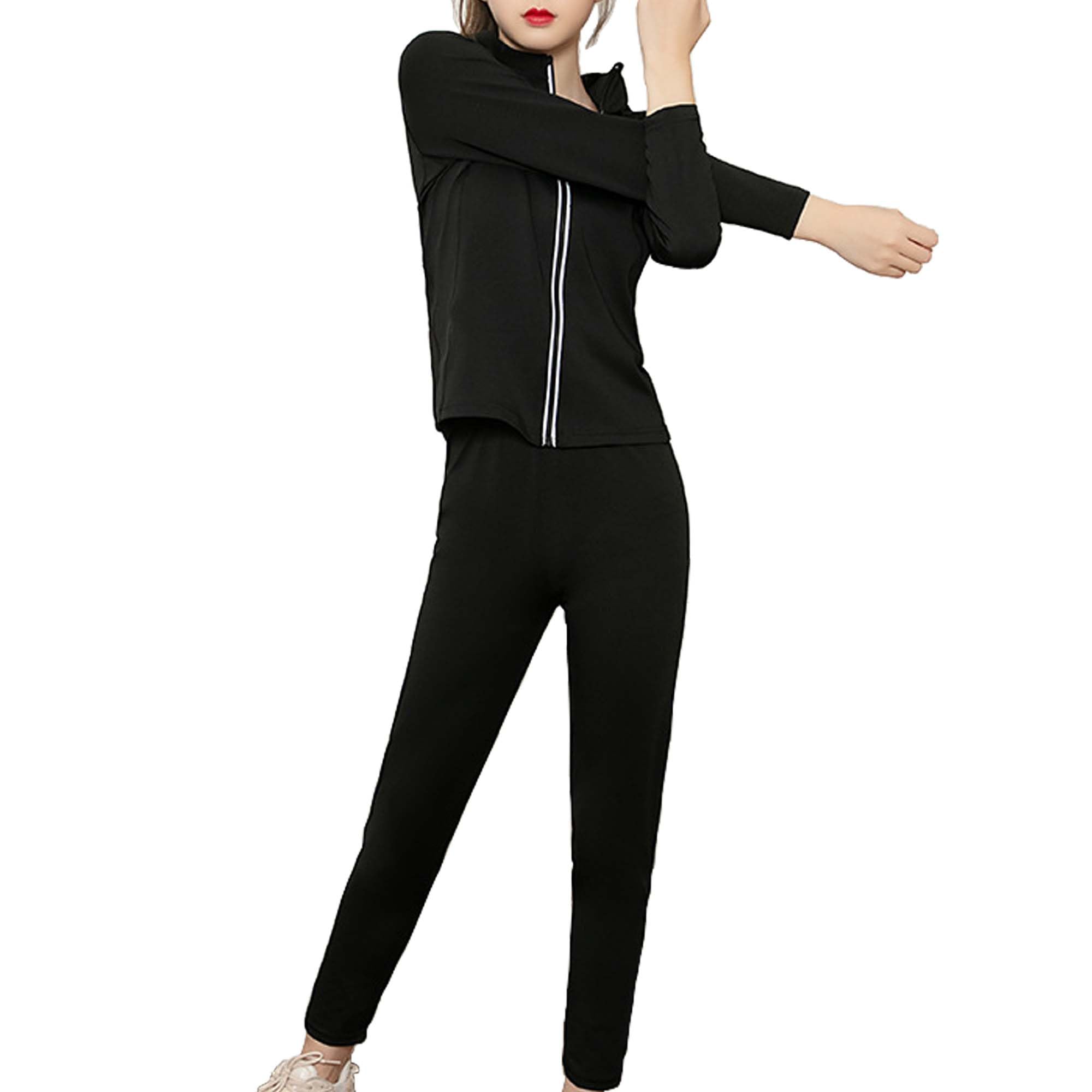 Qahdeikd Sauna Suit Women Sweat Suits Boxing Gym Boxing Wrestlers Workout Weight Loss Jacket Pant (Black, XL)