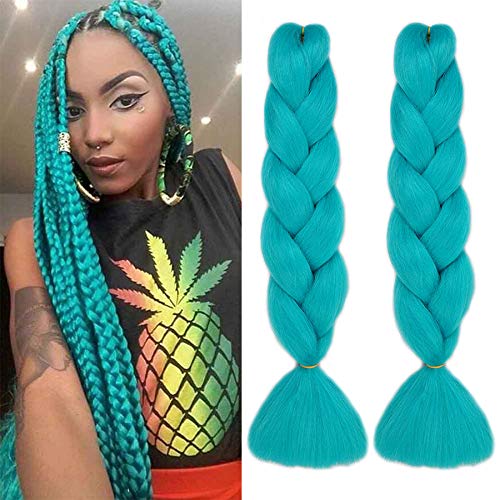 MYCHANSON Jumbo Braiding Hair Long Kanekalon Synthetic High Temperature Fiber African Twist Braids Hair Extensions (Cyan Blue 5pcs)
