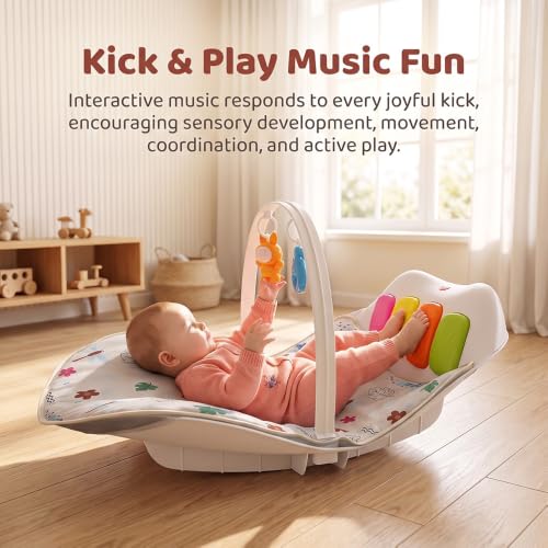Image of StarAndDaisy Baby Musical Play Gym with Kick Piano & Hanging Toys, Play Gym for Babies 0 to 24 Months, Ergonomic Rocker with Mosquito Net for Sensory Play & Early Development