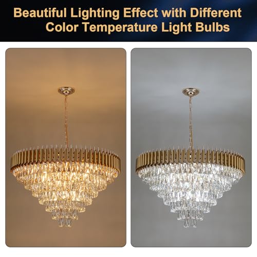 Image of 35 inch Large Foyer Chandeliers Modern Gold Crystal Chandeliers for Staircase