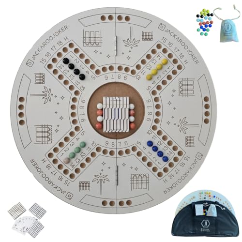 JackarooJoker Double Sided Foldable Wooden Board Game for 4 and 6 Players with BAG White