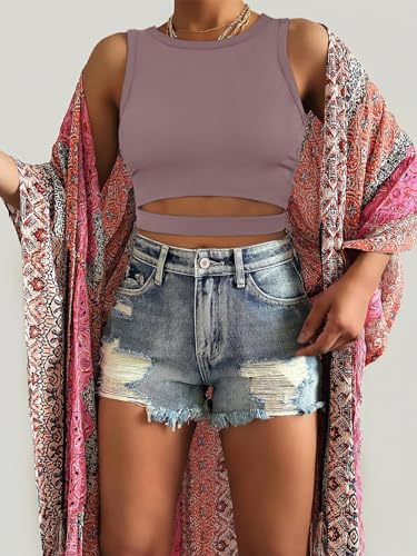 Image of ANRABESS Women Tank Tops High Neck Sleeveless Sexy Cutout Racer Back Going Out Crop Tops Shirts Summer Y2K Outfits
