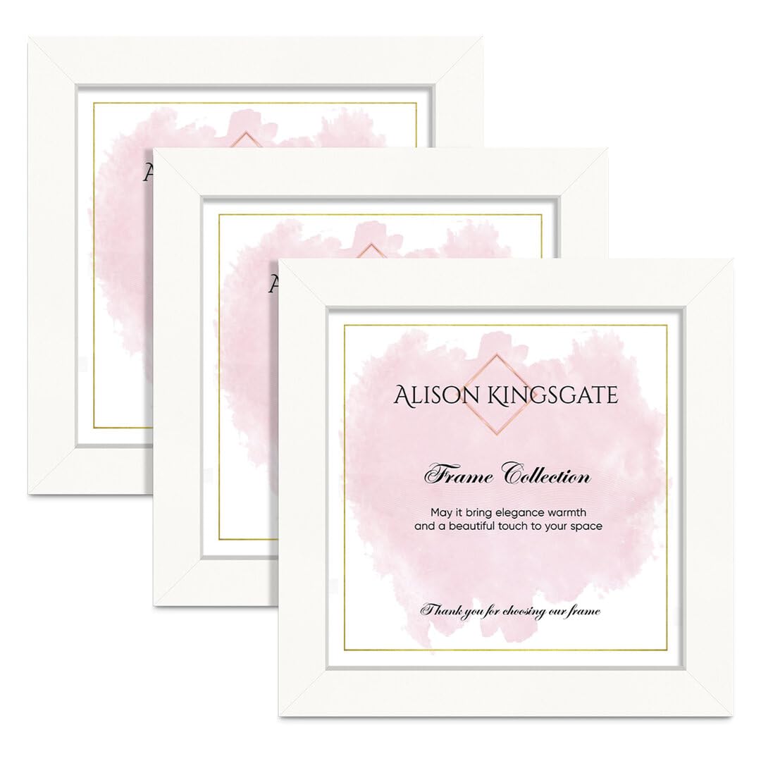 Alison Kingsgate 7X7 White Modern Photo Frames Pack of 3 - Engineered Wood Picture Frame with Perspex Front - Ideal for Certificates - Wall Mount or Tabletop - Multiple Sizes & Colors — image 1