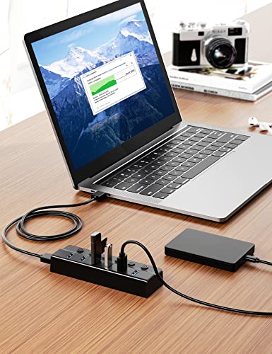 6-Port Usb 3.0 Hub, Lurmmue Usb Splitter For Laptop With Individual On/Off Switches And Light, 3Ft Long Cord, Usb Port Hub Extension For Pc And Computer #TOP5