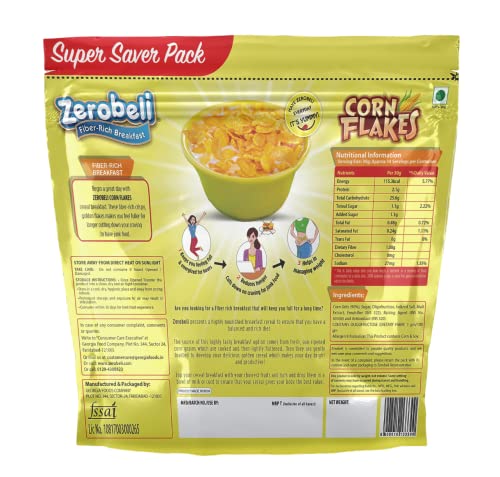 Image of Zerobeli Delicious Low Fat Golden Corn Flakes 1kg Super Saver Pack - 0% Cholesterol and Trans Fat Free