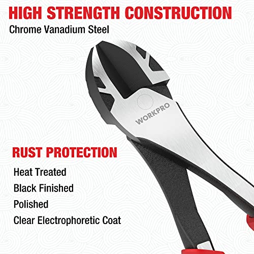 WORKPRO 8 Inch High Leverage Diagonal Pliers, Wire Cutters Heavy Duty in CRV Steel, Diagonal Cutters for Cutting Wires - Image 3