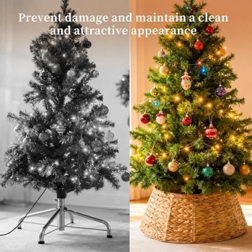 Sweetcrispy 42inch Christmas Tree Collar for 9ft to 12ft Trees, Woven Hyacinth Rattan 4-Panel Collar w/Cord Access Hole & Easy Lock Design, Handwoven Natural by Sweetcrispy - Image 6