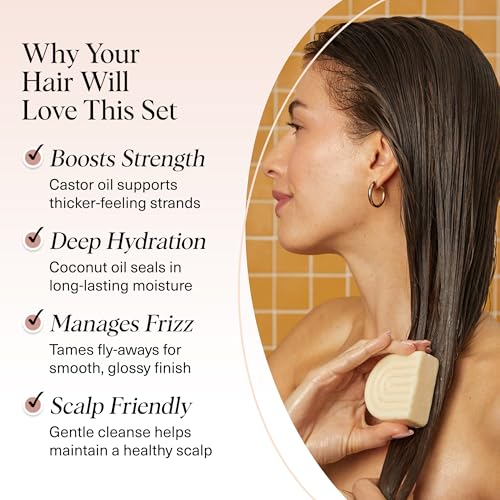 Image of Kitsch Castor Oil Shampoo Bar & Coconut Oil Conditioner Bar - Nourishing Shampoo and Conditioner Set for Dry, Damaged Hair - Strengthening Hair Care, Hydrating & Deep-Moisturizing - 2pc set