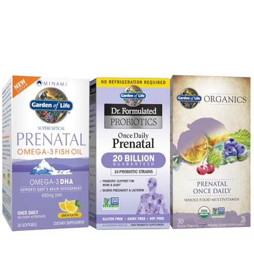 Image of Garden of Life Prenatal Bundle: Organics Prenatal Multivitamin with Folate and Iron, DHA Omega 3 Fish Oil Supplement, Dr. Formulated Probiotics Once Daily for Mom & Baby, Capsules and Softgels