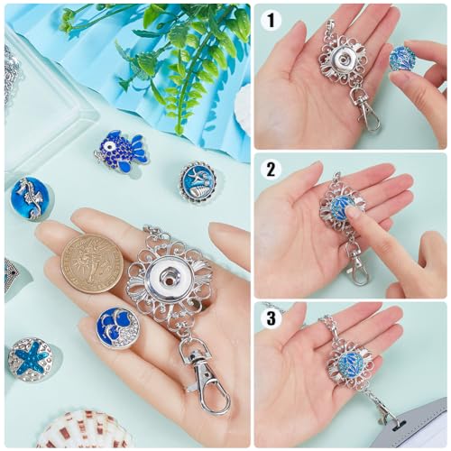 SUNNYCLUE 1 Box 8 Styles Women Badge Lanyards ID Badge Lanyard Cute Blue Enamel Rhinestone Ocean Fish Snap Button Lanyard Necklace Interchangeable Teacher Lanyards for Badge Holder Keys Name Tags - Image 3