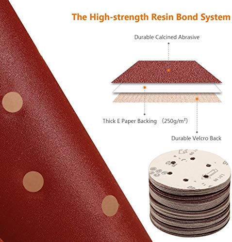 Image of 5 Inch 8 Hole Fine Grit Sanding Discs 100 Pack, 400 800 1000 1500 2000 Grit (20pcs Each), Hook & Loop Orbital Sander Sandpaper for Fine Finishing, Wood Metal Auto Body