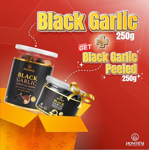 Image of Homtiem Black Garlic, Whole & Peeled, Fermented for 90 Days, Ready to Eat, Non-GMO, No Additives (8.82 Ounce (Pack of 1), Peeled)