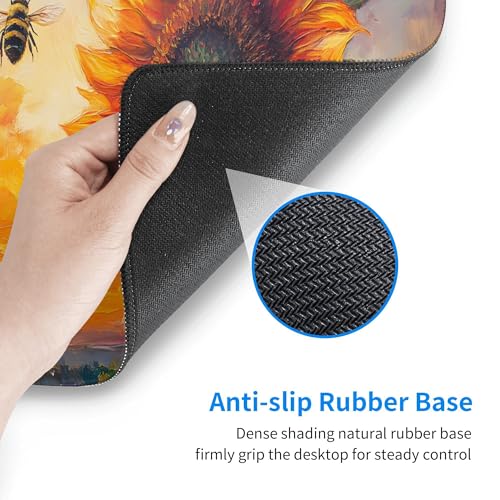Image of Sunflower Bee Extended Gaming Mouse Pad, with Stitched Edges Large Mouse Pad Desk Protector, Rubber Base Mousepad Keyboard Mouses Mat for Work Game Office Home- 32 inch X 12 inch Inch,E788