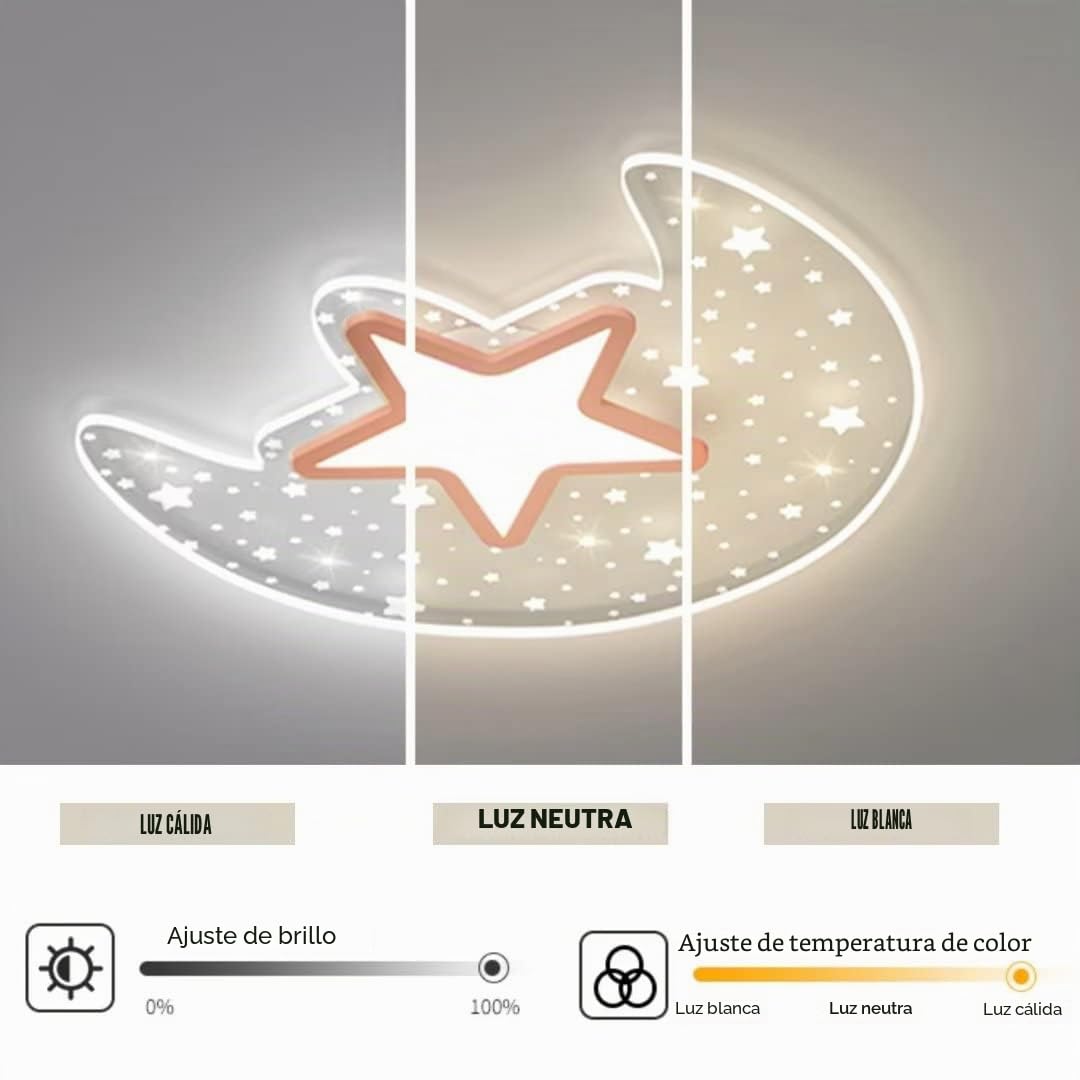Luna de estrellas huecas Lámpara de Techo LED Fantasía Habitación Infantil Lámpara de Techo Araña para Dormitorio de Niños y Niñas, Habitación Infantil, Atenuación Continua, 17.9 * 16.7'', 30W