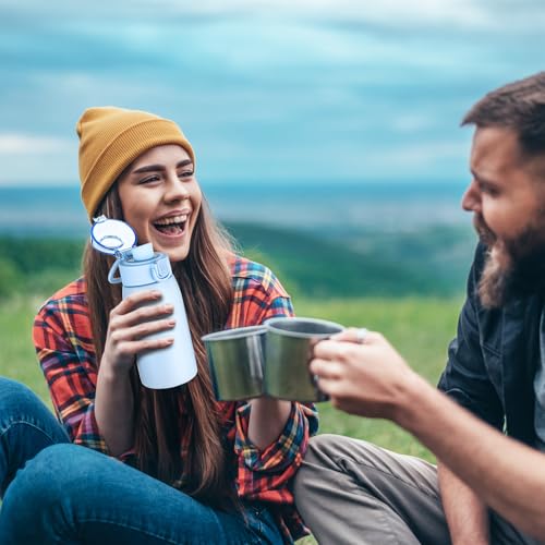 Image of Insulated Water Bottle 12 oz with Dustproof Lid, Carry Handle & Tea Infuser, BPA-Free & Leakproof, Stainless Steel Water Bottles Ideal for Fitness, Hiking, Office & Outdoor Use (Light Blue )