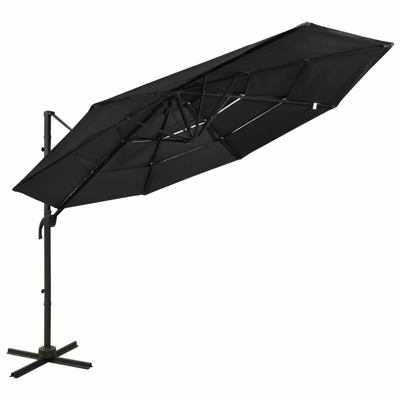 JUNZAI Sombrilla de 4 niveles con poste, Parasol Terraza, Sombrilla Terraza Exterior, Sombrilla Playa, Parasol Exterior, Sombrilla De Patio, de aluminio negra 3x3 m