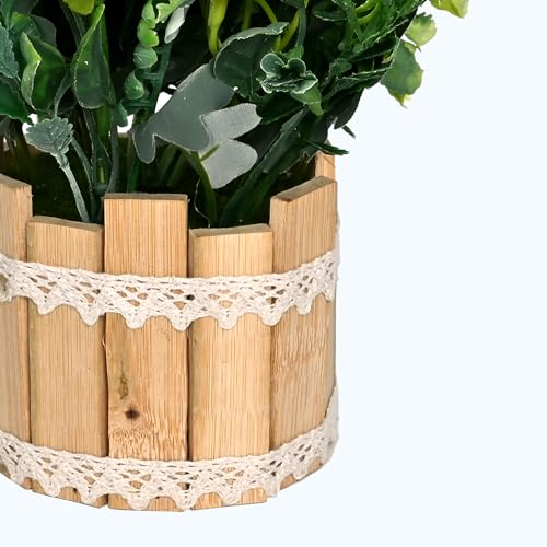 Image of Cortina Wooden Pot Straw Combination | Home Decor Items for Living Room Balcony Kitchen Bedroom Office Table Top Decoration - Light Blue, 20X10