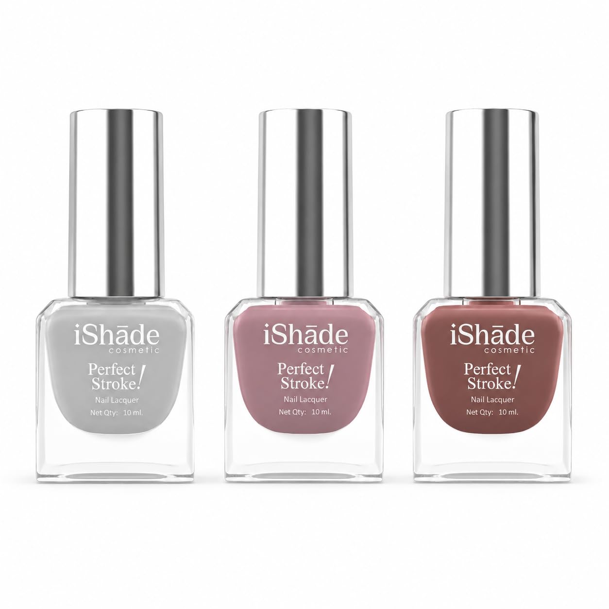 ishade cosmetics 3 pcs liquid nail polish set - long lasting high shine nail paint combo, smooth glide quick dry formula, chip resistant professional manicure kit