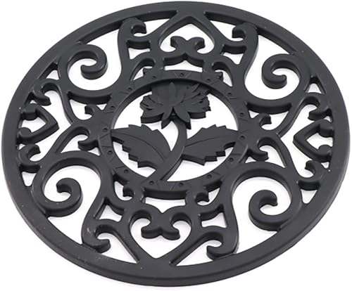 Miniatura 6 de Salvamanteles de silicona para tetera, resistente soporte para tetera, alfombrilla negra redonda para ollas calientes, base de tetera de metal,