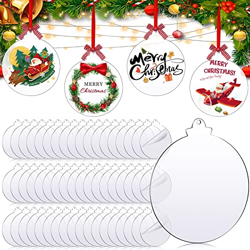 80 Pieces 5 Inch Clear Round Acrylic Christmas Ornaments Bulk Blanks Round Acrylic Discs Ornament Diy Round Blanks Vinyl Hanging Transparent Circle Discs Crafts Xmas Tree Bauble Party Decoration #TOP11