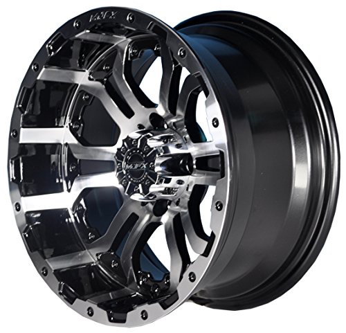 14" MJFX Omega Machined Black Golf Cart Wheels and All-Terrain Timberwolf Tires Combo