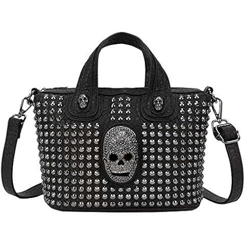 Downupdown Vintage Handbags Women Rivet Purse Gothic Skull Satchel Handbag Leather Tote Bag Top Handle Shoulder Bag Cool Ladies-Black Cover