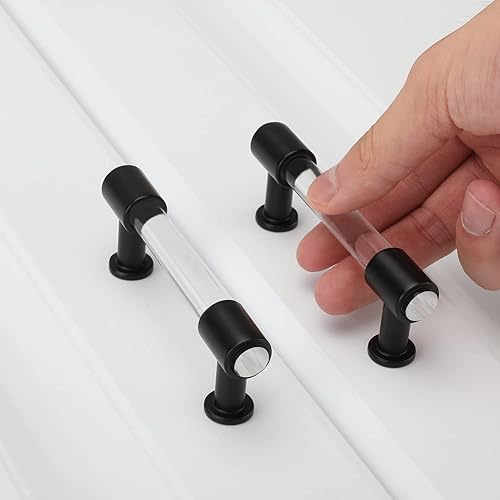 Miniatura 3 de Peaha Paquete de 25 tiradores acrílicos para cajones de 3 pulgadas, manijas de gabinete negras, tiradores de cajón transparentes, herrajes negros