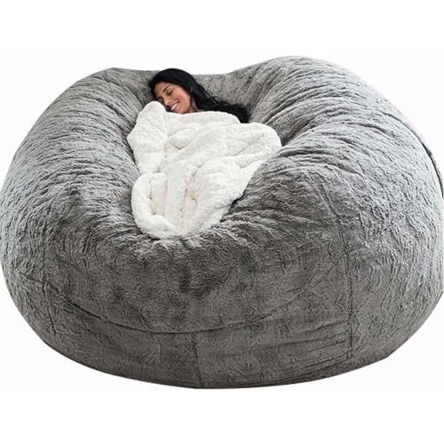 DECORN Funda para puf sin Relleno, Bolsa Grande y Redonda de Terciopelo Suave, Lavable, para Guardar Juguetes de Peluche, Muebles de Sala de Estar y Dormitorio,Gris,5FT