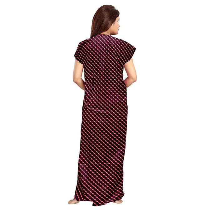 Image of NILOUFO Women's Cotton Printed Maxi Nighty - Pack of 2 | Soft Ankle-Length Sleepwear Gowns for Women | Free Size Night Dresses (Blue,Maroon, Free Size)