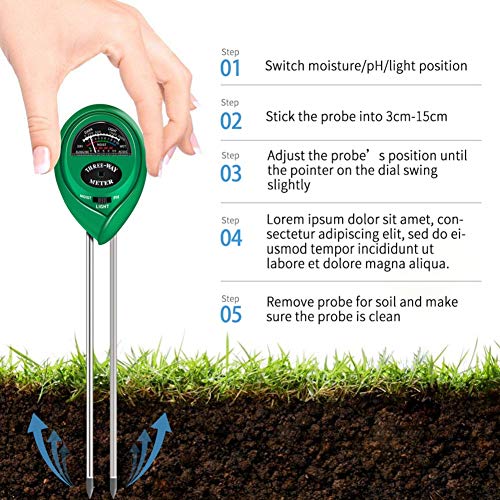 K KERNOWO pH Soil Meter, 3-in-1 Soil Testing Kit with Moisture, Light and PH Tester for Garden, Farm, Lawn, Indoor & Outdoor (No Battery Needed)