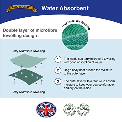 TAIL BLAZERS™ Super Absorbent Dog Drying Coat. Double Layer Microfibre Dry Robe with Car Safety D Ring. Towel Robe Pet Dryer Keep Dogs Dry and Warm. Camping and Beach Accessories. Machine Washable. M - Image 3